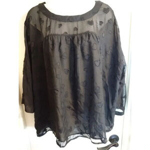 Rose And Olive Top Black Cutout Hearts Sheer Sleeves And Neckline Sz Xl